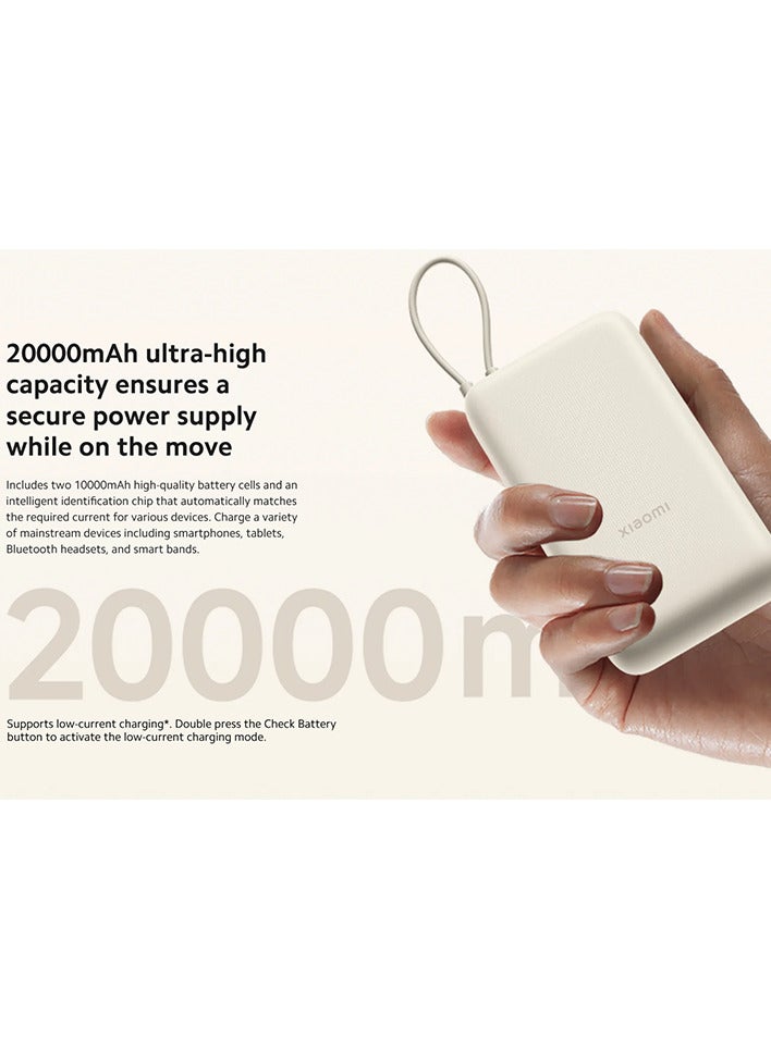 20000 mAh Power Bank USB And USB-C Port And USB-C Integrated Cable 33W BHR8851GL - Tan