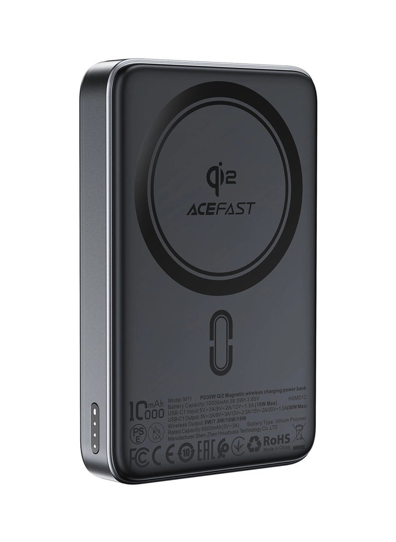 Acefast M11-10000 30W Qi2 Magnetic Power Bank with MagSafe - Black