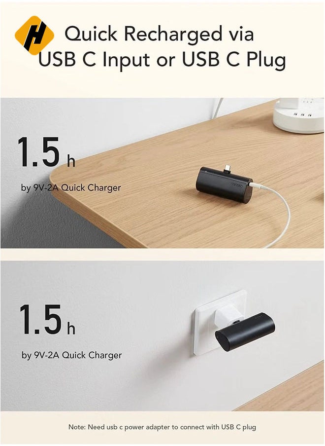 VEGER 5000mAh Mini Power Bank,20W Fast Charging Portable Charger USB C Battery Pack Compatible with USB C Phones Samsung Huawei Pixel and More,Black