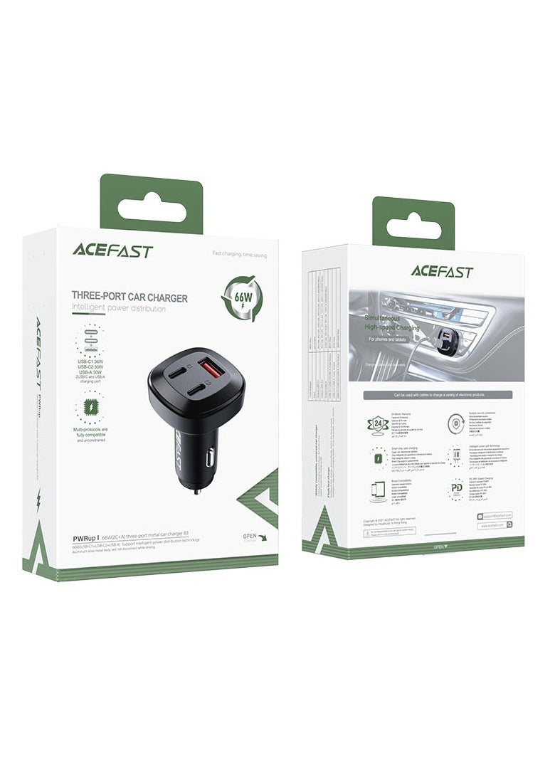 Fast Charge Car Charger B3 - 66W 2x USB-C + 1x USB-A