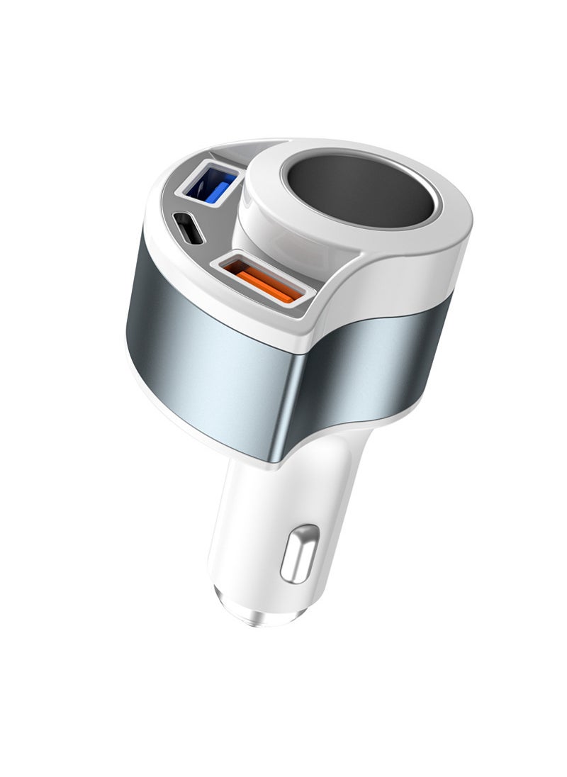 3-in-1 Car Charger Super Fast Expansion Dual USB for Apple and Type-C White (bare metal)