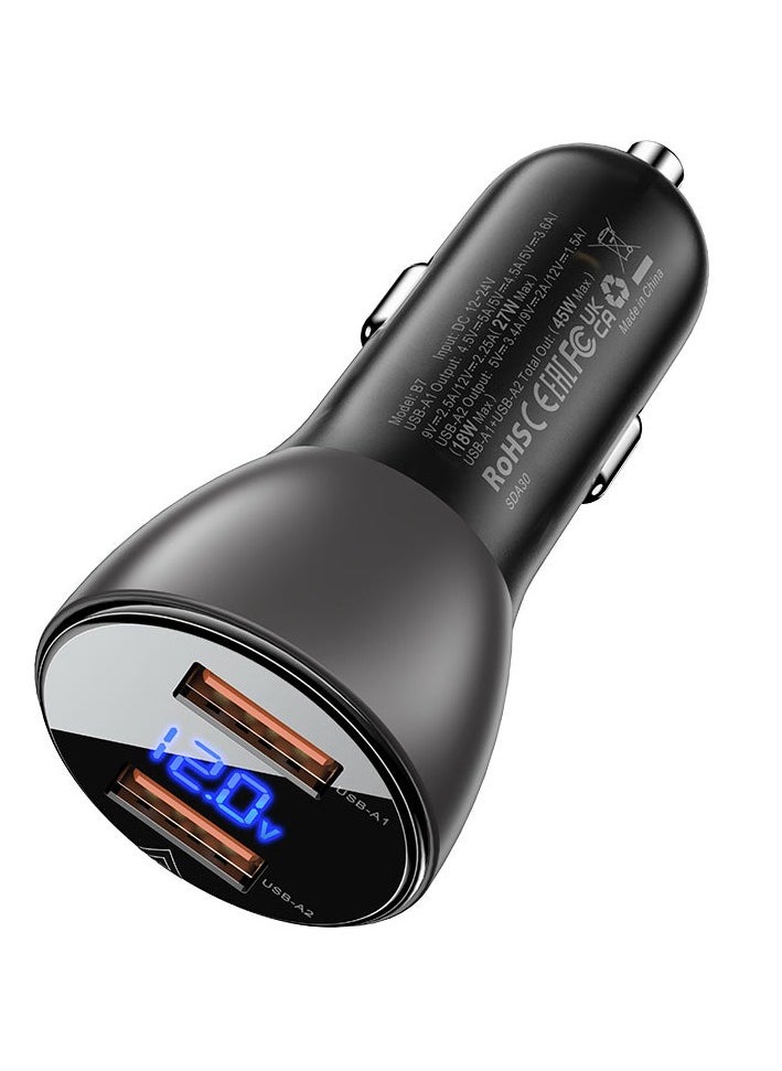 Acefast B7 45W A+USB-A Dual-Port Metal Car Charger with Digital Display