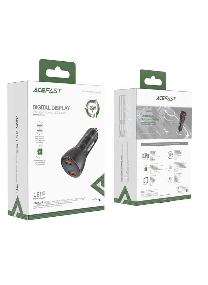 Acefast B7 45W A+USB-A Dual-Port Metal Car Charger with Digital Display