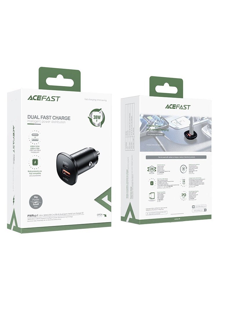 Fast Charge Car Charger B1 38W (1xUSB-C+1xUSB-A)