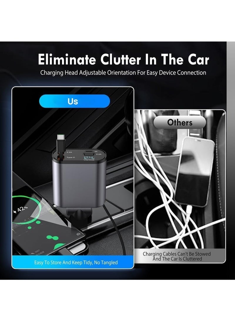 Car Charger with Retractable Type-C Cable – Quick Charge and Tangle-Free Design