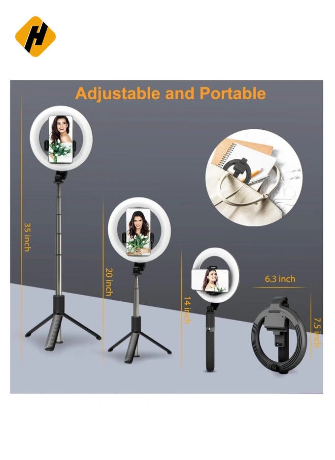 Selfie Stick with Ring Light, 2023 Model, 3 Color Modes, 9 Levels of Dimming, High Brightness, Tripod, Selfie Light, 360° x 220° Rotation, 5 Levels of Stretching, Auxiliary Light, Bluetooth Remo