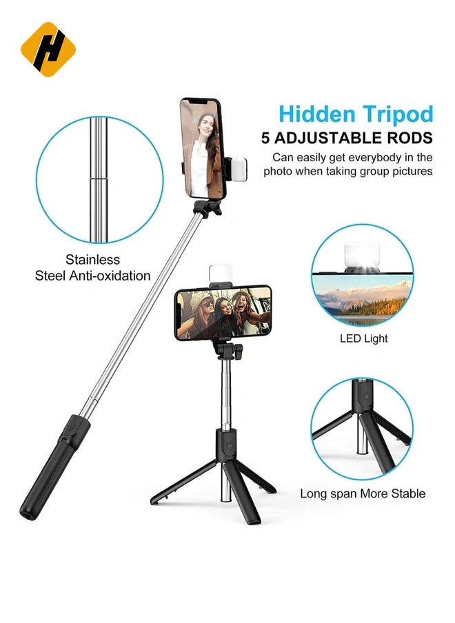 Bluetooth Selfie Sticks with Remote and Selfie Light, 3-in-1 Multifunctional Selfie Stick Tripod Stand Mobile Stand Compatible with All Phones