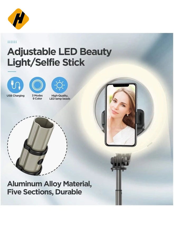 Selfie Ring Light Tripod Bluetooth Selfie Stick Cell Phone Holder LED Selfie Light Stand for Live Stream Photography