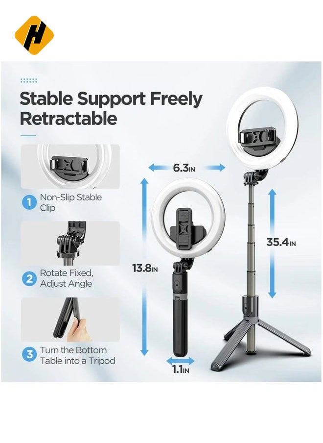 Selfie Ring Light Tripod Bluetooth Selfie Stick Cell Phone Holder LED Selfie Light Stand for Live Stream Photography