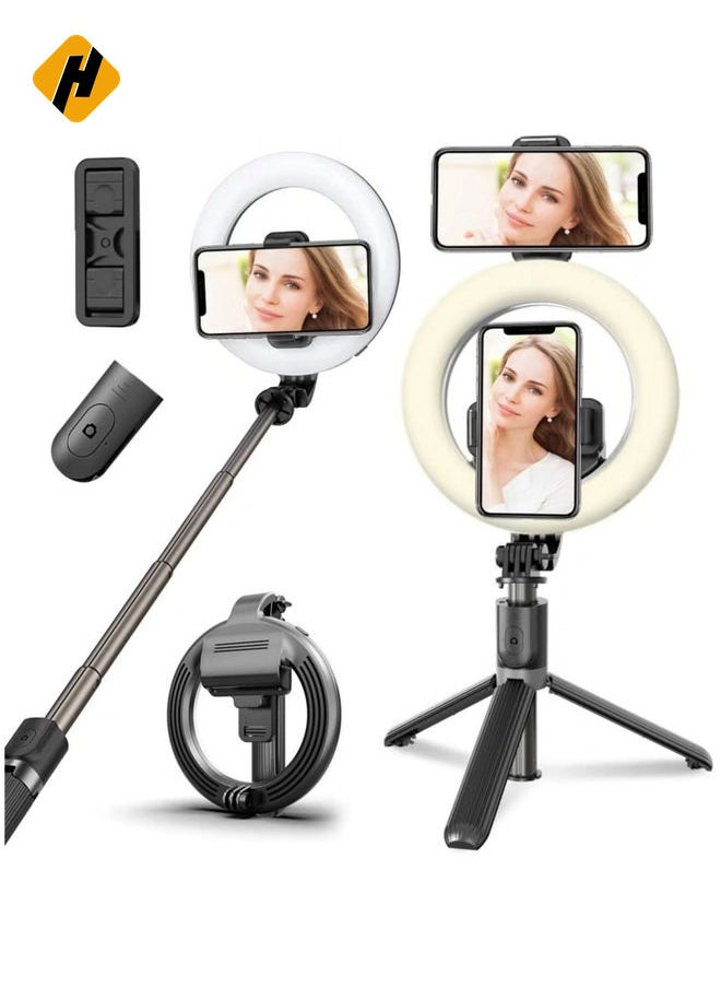 Selfie Ring Light Tripod Bluetooth Selfie Stick Cell Phone Holder LED Selfie Light Stand for Live Stream Photography