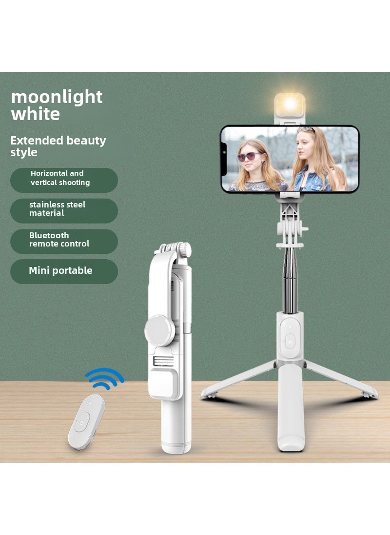 Extendable Mobile Live Stand Q02S-white 104cm (stainless steel tube + three-color fill light)