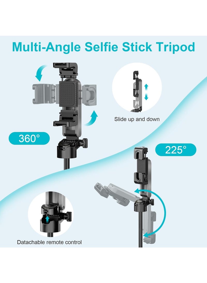 Selfie Stick 41.5cm Extendable Grip Travel Phone Tripod, Phone Camera Grip Handle iPhone Tripod with Detachable Remote, Mobile Stand with 2 Cold Shoe Mount for Video Recording, Pocket Size