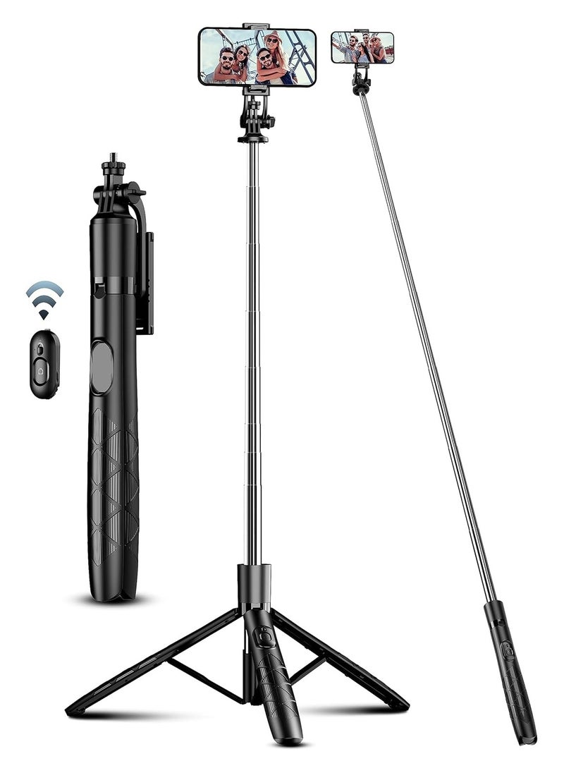 Selfie Stick 41.5cm Extendable Grip Travel Phone Tripod, Phone Camera Grip Handle iPhone Tripod with Detachable Remote, Mobile Stand with 2 Cold Shoe Mount for Video Recording, Pocket Size