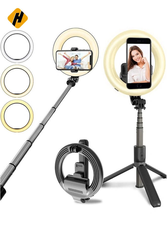 Selfie Stick with Light, LED Ring Light Battery Powered with Tripod Stand, Wireless Remote & Phone Holder for Live Stream, Makeup, video, Compatible with iPhone, Android Phone