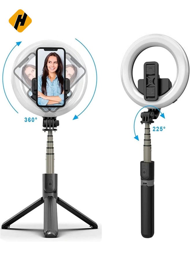 Selfie Stick with Light, LED Ring Light Battery Powered with Tripod Stand, Wireless Remote & Phone Holder for Live Stream, Makeup, video, Compatible with iPhone, Android Phone