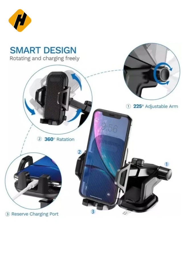 Car Phone Holder Mount, One Release Button, 3 in 1 For Air Mount Vent and Dashboard, Ultra Stable & Adjustable Smartphone Holder for iPhone, Samsung