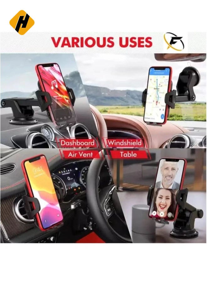 Car Phone Holder Mount, One Release Button, 3 in 1 For Air Mount Vent and Dashboard, Ultra Stable & Adjustable Smartphone Holder for iPhone, Samsung