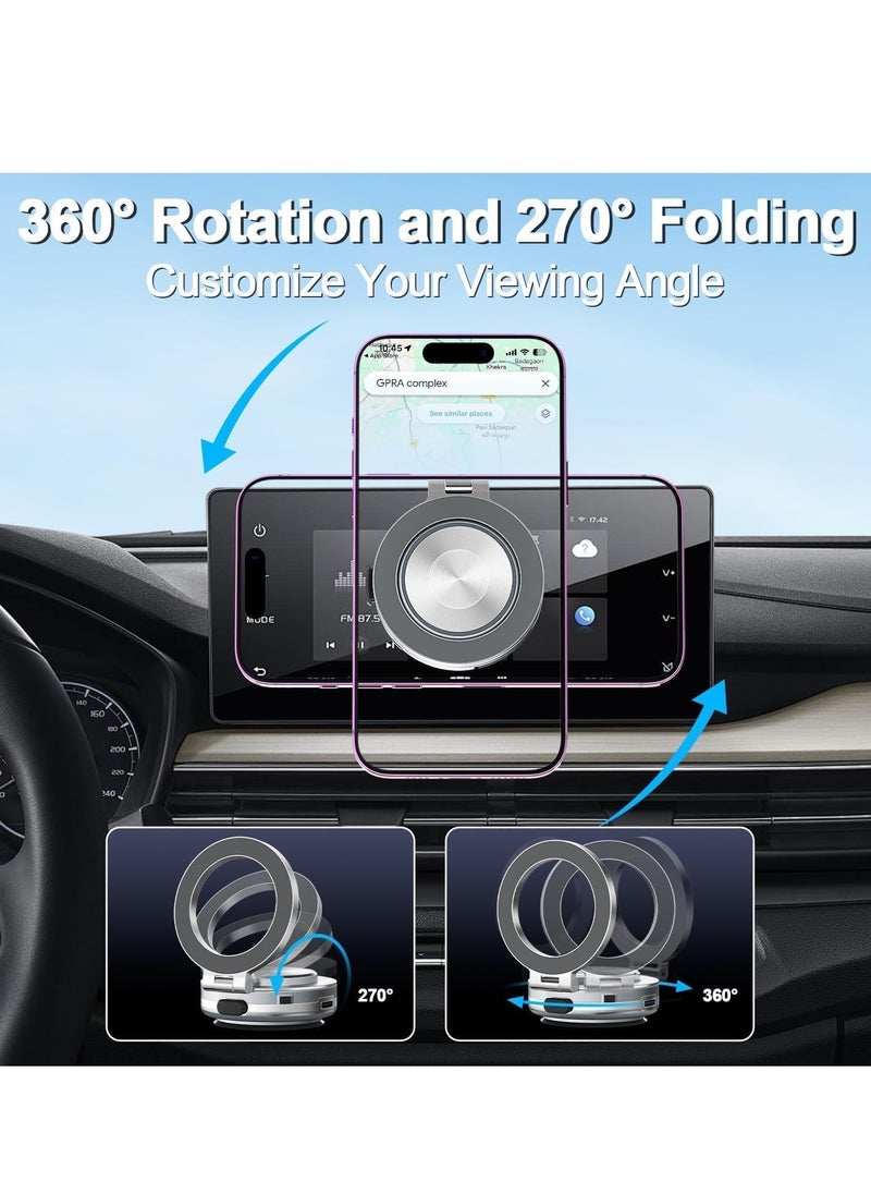 Magnetic Vacuum Suction Car Phone Holder Mount C1 – 360° Rotating, Universal Phone Holder for All Smooth Surfaces, Strong Magnetic Grip, Secure and Stable, Easy Installation, Ideal for Car Dashboard, Windshield, and More (Silver)