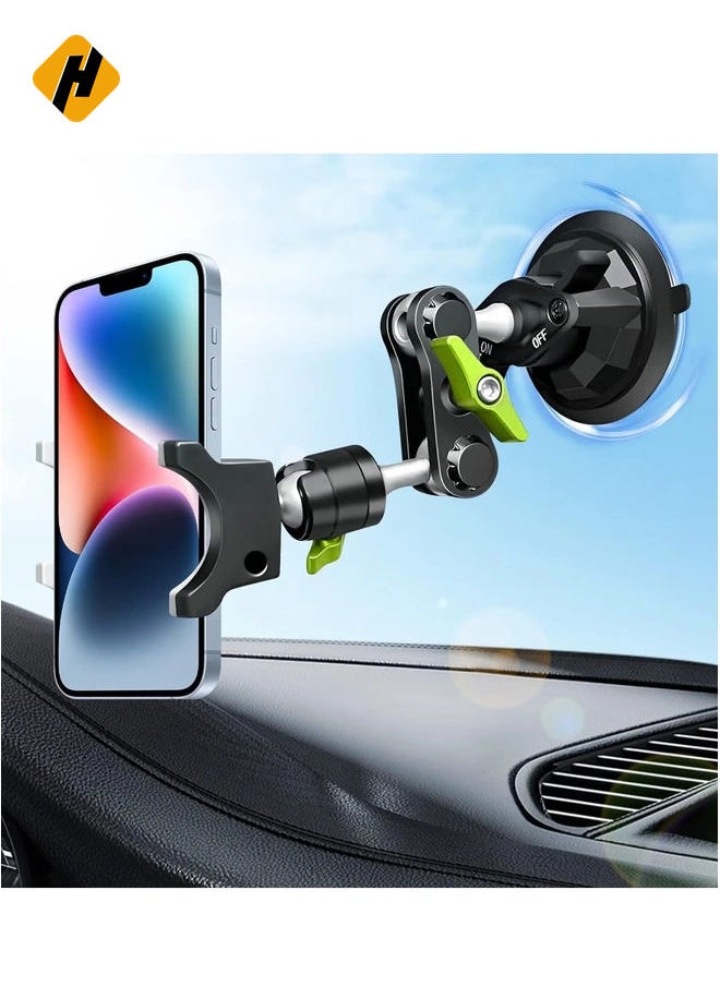 Suction Cup Car Phone Holder Mount – 360° Rotating, Universal Ball Head Arm, Multifunctional Adjustable for Car Window & Windshield, Compatible with iPhone & Samsung