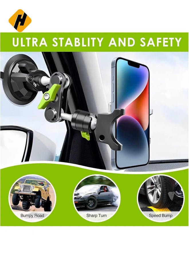 Suction Cup Car Phone Holder Mount – 360° Rotating, Universal Ball Head Arm, Multifunctional Adjustable for Car Window & Windshield, Compatible with iPhone & Samsung