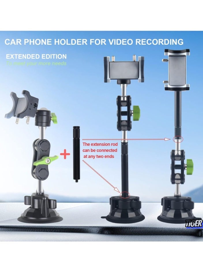 Car Phone Mount for Video Recording – Universal Magic Arm Suction Holder for Windshield, Dashboard & Vlog Shooting – Compatible with All Smartphones – Stable, Adjustable, Hands-Free Solution