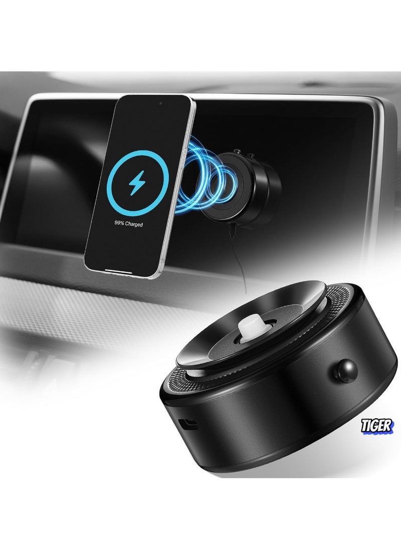 Vacuum Suction Magnetic Car Phone Holder – 2.5 x 0.8 Inch Rechargeable Suction Mount, 360° Rotatable, Compatible with iPhone 12/13/14/15, Universal Cell Phone Magnet Mount