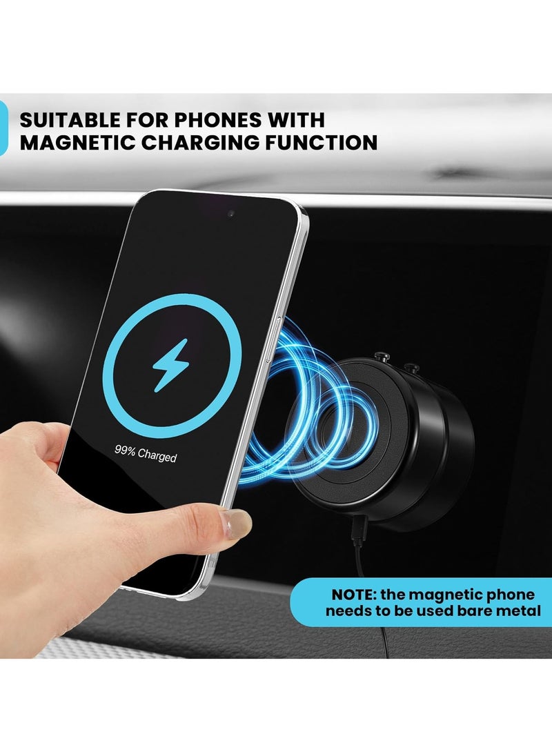 Vacuum Suction Magnetic Car Phone Holder – 2.5 x 0.8 Inch Rechargeable Suction Mount, 360° Rotatable, Compatible with iPhone 12/13/14/15, Universal Cell Phone Magnet Mount