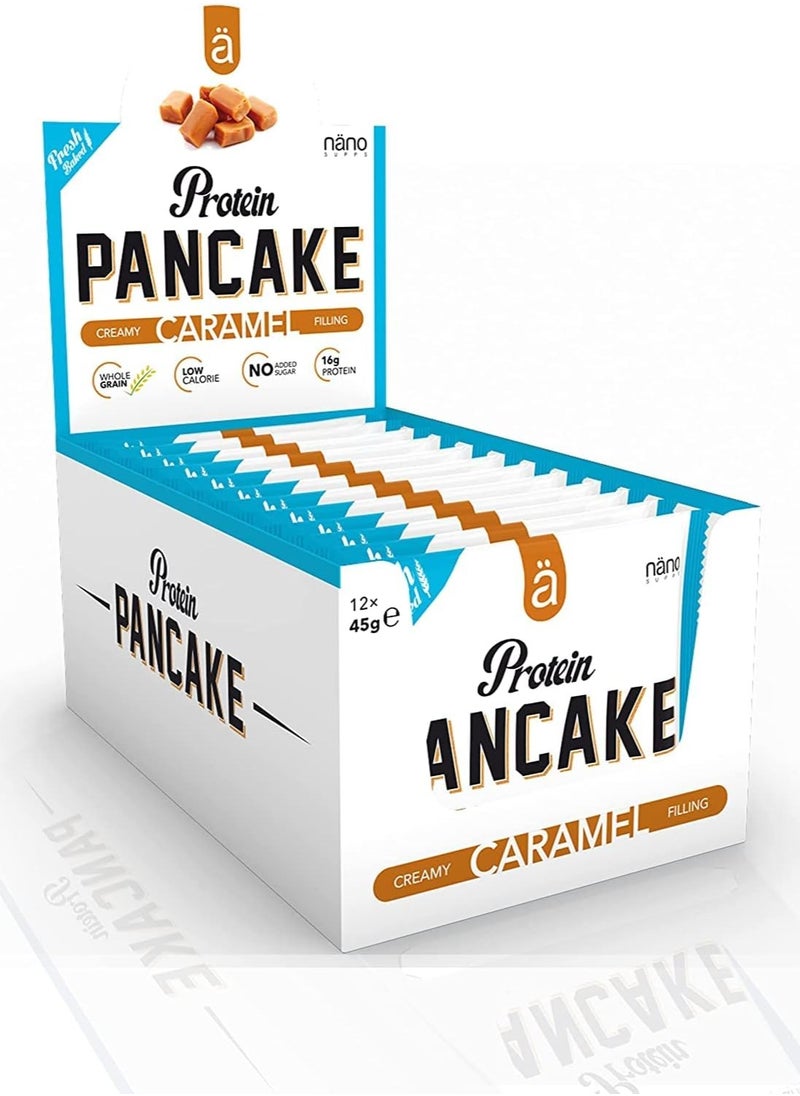 Nano Supps Protein Pancake, Creamy Caramel Filling, 50g Pack of 12, 12 Serving