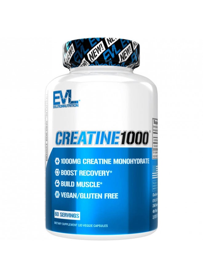 Evlution Pure Creatine Monohydrate Capsules 1000mg Nutrition Pre and Post Workout Recovery Vegan Creatine Pills for Muscle Gains and Muscle Recovery Supplement - Creatine Muscle Builder for Men