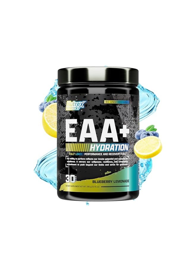 Nutrex Research EAA Hydration | EAAs + BCAA Powder | Muscle Recovery, Strength, Muscle Building, Endurance | 8G Essential Amino Acids + Electrolytes | Blueberry Lemonade 30 Servings