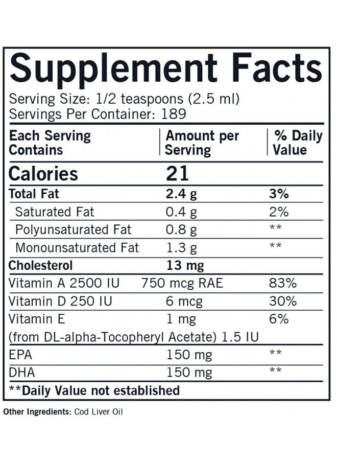 Kirkman Cod Liver Oil Liquid - Unflavored 16oz.