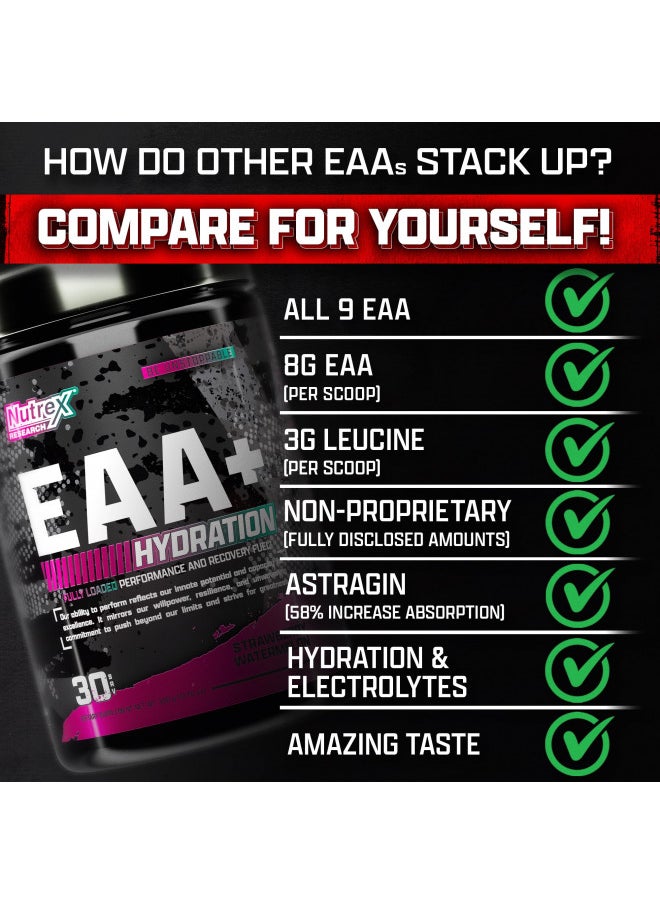 Nutrex Research EAA Hydration | EAAs + BCAA Powder | Muscle Recovery, Strength, Muscle Building, Endurance | 8G Essential Amino Acids + Electrolytes | Strawberry Watermelon 30 Serving