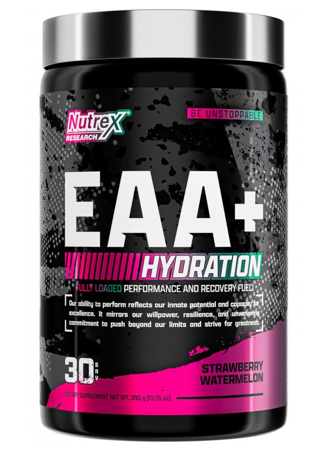 Nutrex Research EAA Hydration | EAAs + BCAA Powder | Muscle Recovery, Strength, Muscle Building, Endurance | 8G Essential Amino Acids + Electrolytes | Strawberry Watermelon 30 Serving