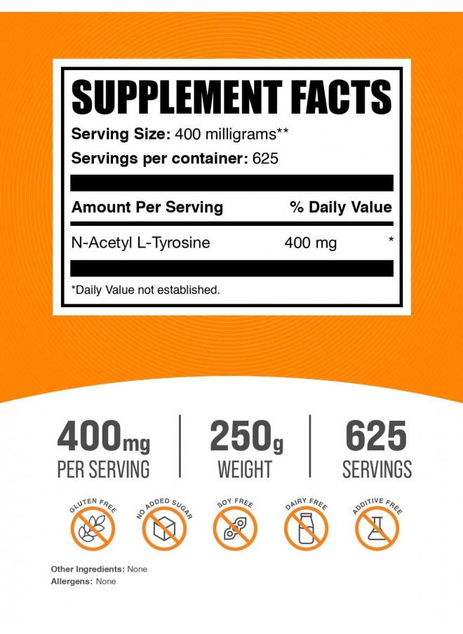 BulkSupplements.com N-Acetyl L-Tyrosine Powder - L Tyrosine Supplement - Tyrosine Powder - NALT N-Acetyl-L-Tyrosine - Energy & Focus Supplement - 400mg per Serving (250 Grams - 8.8 oz)