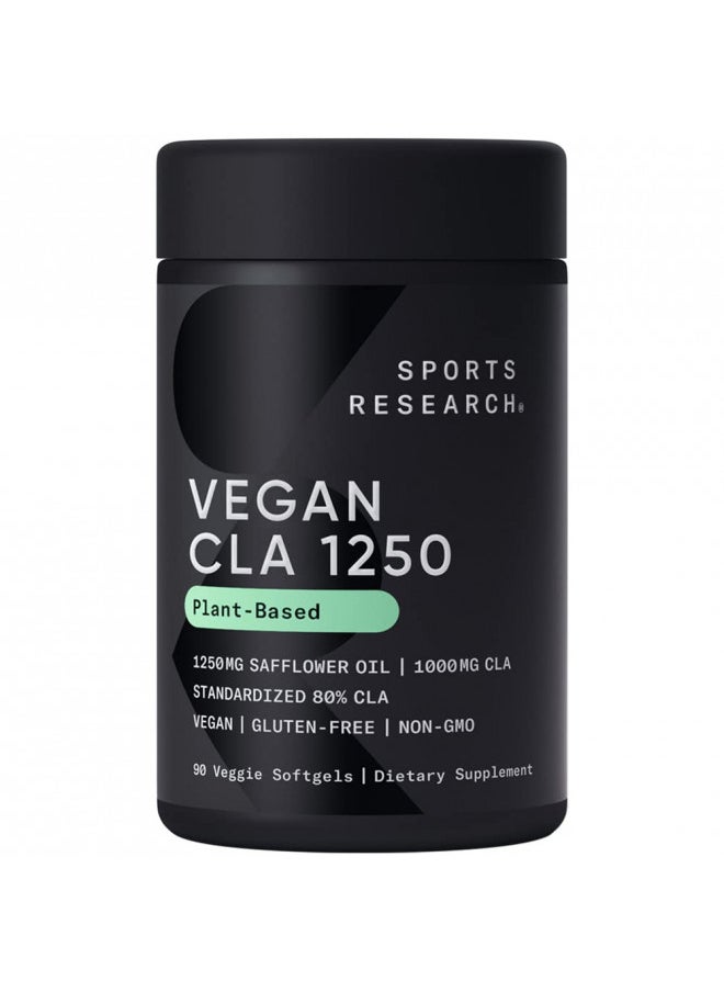 Sports Research Vegan CLA - 1250mg with Active Conjugated Linoleic Acid for Men & Women | Non-GMO, Soy & Gluten Free - 80% (90 Softgels)