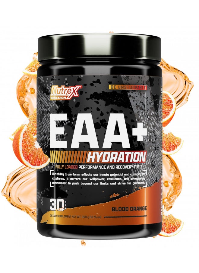 Nutrex Research EAA Hydration | EAAs + BCAAs Powder | Muscle Recovery, Strength, Muscle Building, Endurance | 8G Essential Amino Acids + Electrolytes | Blood Orange Flavor 30 Serving