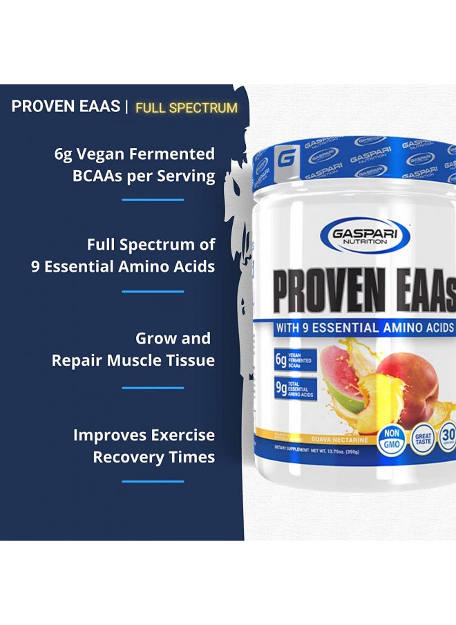 Gaspari Nutrition Proven EAAs, Vegan Fermented EAAs, Enhances Recovery & Replenishes Electrolytes, Non GMO (30 Servings, Guava Nectarine)