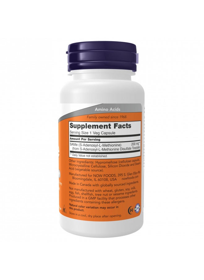 NOW Supplements, SAMe (S-Adenosyl-L-Methionine)200 mg, Nervous System Support*, 60 Veg Capsules