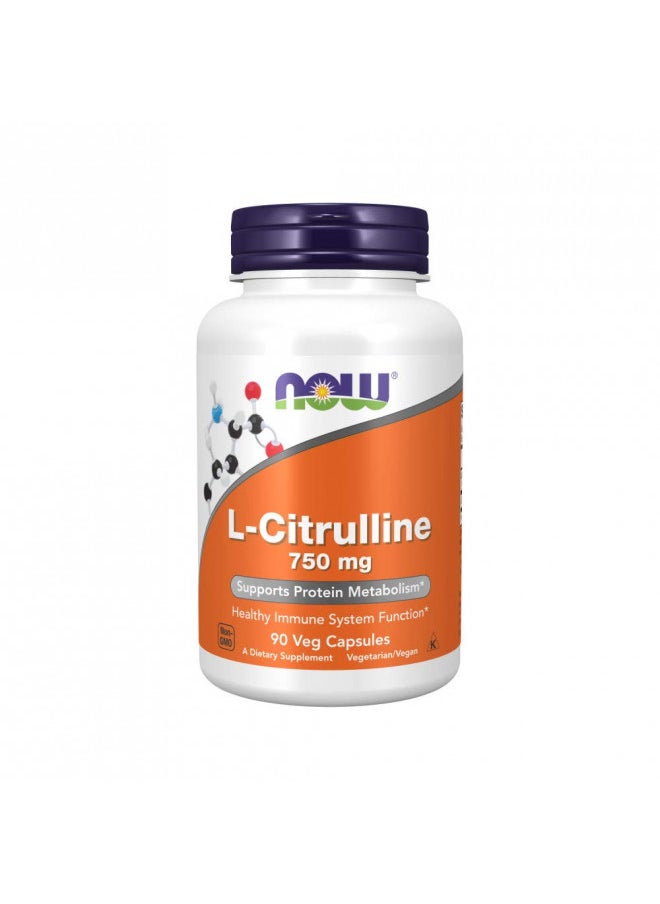 NOW Supplements, L-Citrulline 750 mg, Supports Protein Metabolism*, Amino Acid, 90 Veg Capsules