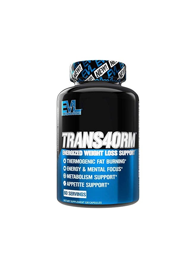 EVL Thermogenic Fat Burner Support - Fast Acting Weight Loss Energy and Appetite Support - Trans4orm Green Tea Fat Burner and Weight Loss Support Supplement for Men and Women (60 Servings)