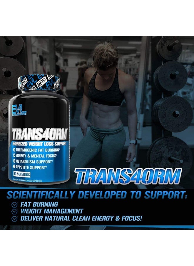 EVL Thermogenic Fat Burner Support - Fast Acting Weight Loss Energy and Appetite Support - Trans4orm Green Tea Fat Burner and Weight Loss Support Supplement for Men and Women (60 Servings)