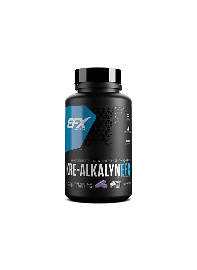 EFX Sports Kre-Alkalyn EFX | pH Correct Creatine Monohydrate Pill Supplement | Strength, Muscle Growth & Performance | 60 Servings, 120 Capsules