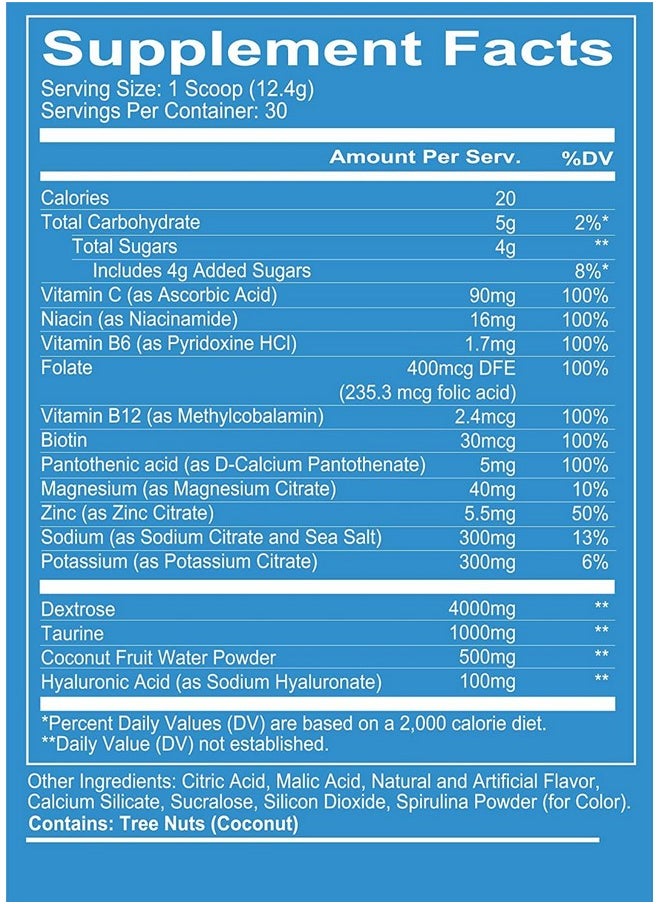 Canteen Hydration + Electrolytes Blue Freeze Electrolyte Drink Powder With B Vitamins + Minerals For Recovery Coconut Water Powder & Hyaluronic Acid For Hydration (30 Servings)