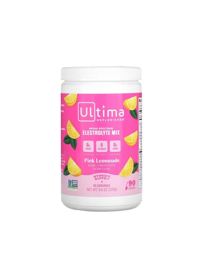 Ultima Replenisher Hydration Electrolyte Powder- 90 Servings- Keto & Sugar Free- Feel Replenished, Revitalized- Naturally Sweetened- Non- GMO & Vegan Electrolyte Drink Mix- Pink Lemonade