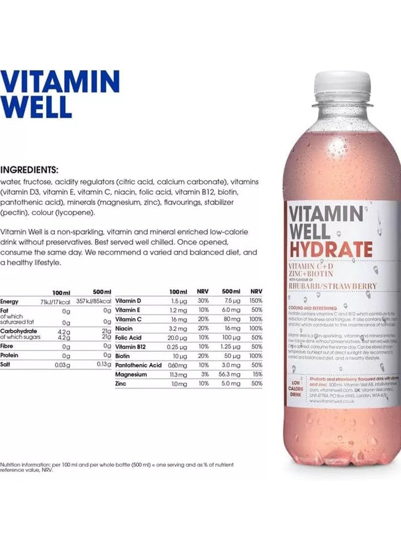 Vitamin Well Hydrate Rhubarb/Strawberry 500ml