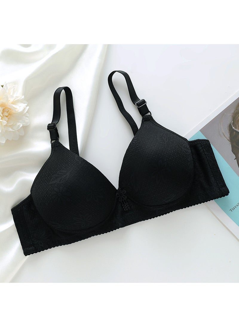 1 x 5 pcs Breathable Plus Size Wireless Bra for Elderly Women Black