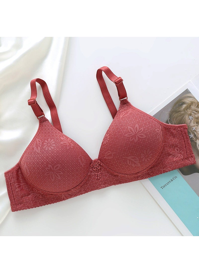 1 x 5 pcs Breathable Plus Size Wireless Bra for Elderly Women Wine Red