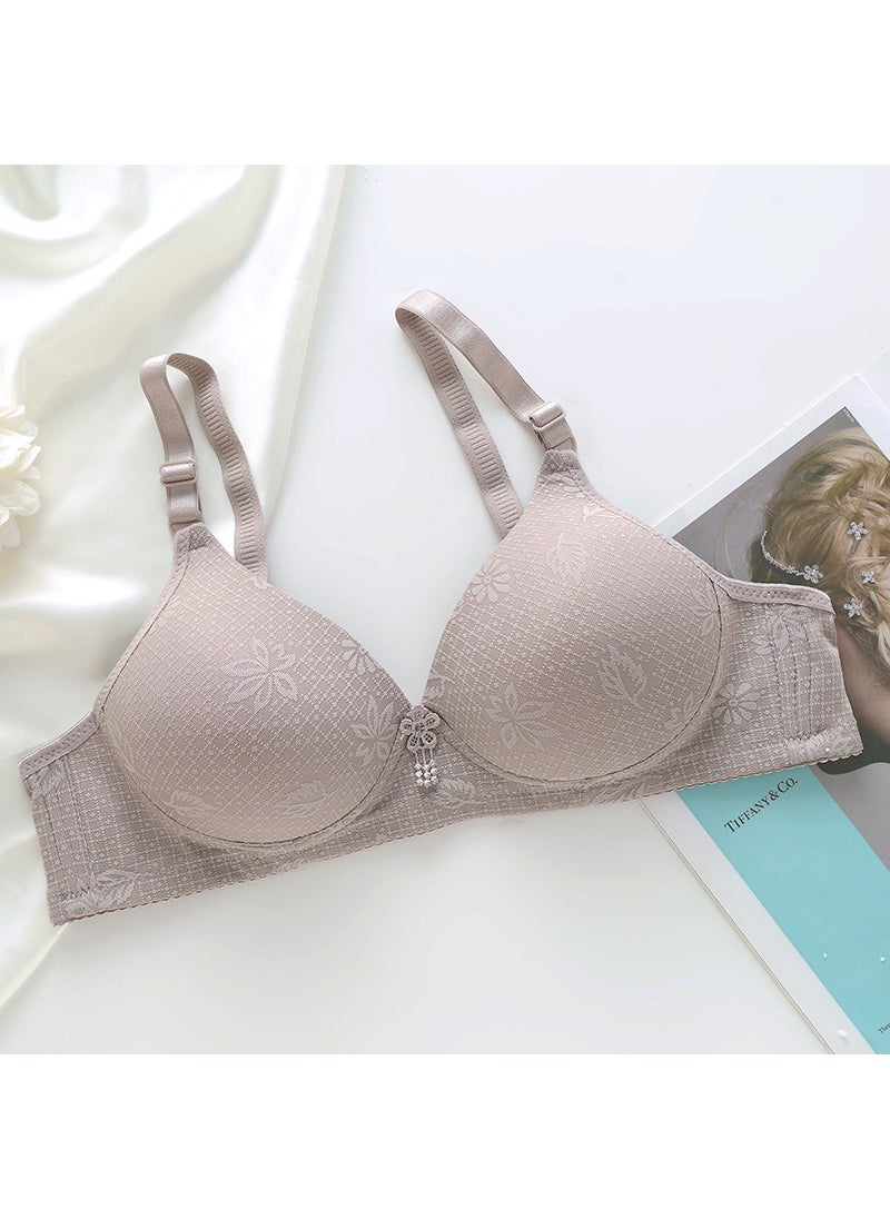 1 x 5 pcs Breathable Plus Size Wireless Bra for Elderly Women Light gray