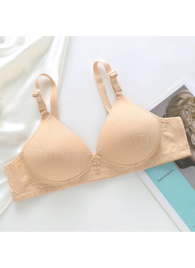 1 x 5 pcs Breathable Plus Size Wireless Bra for Elderly Women Apricot