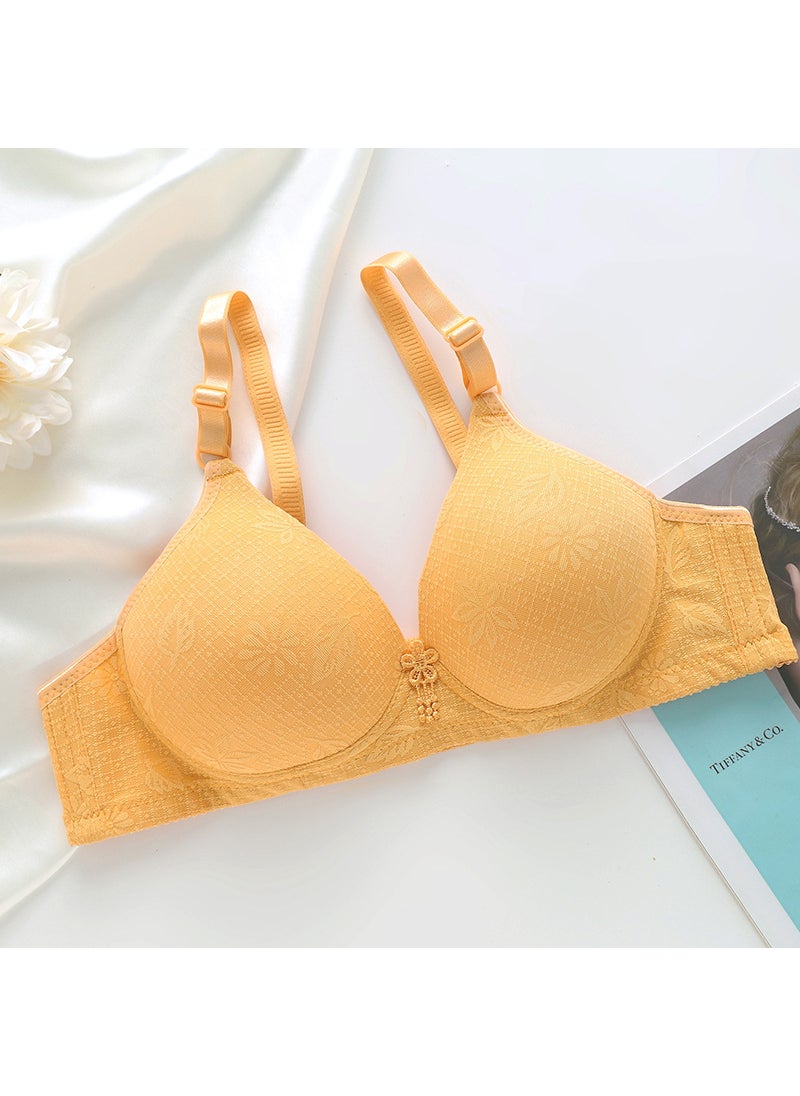 1 x 5 pcs Breathable Plus Size Wireless Bra for Elderly Women Turmeric